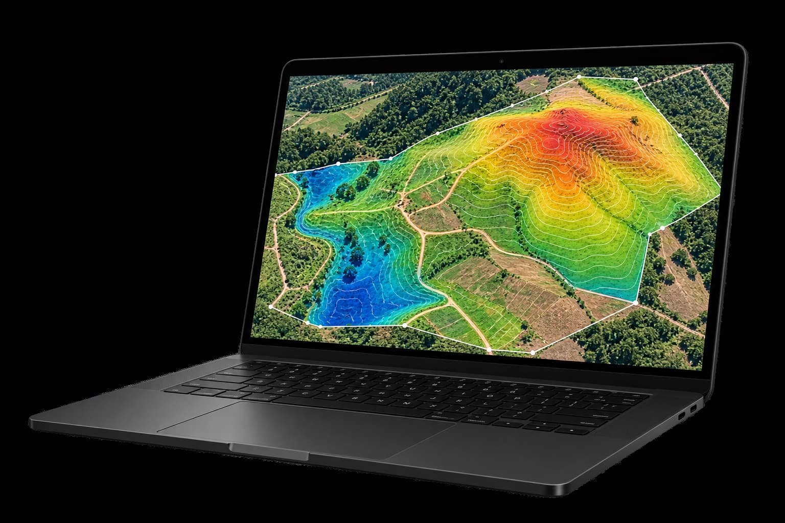 Computadora portátil con una imagen aérea abierta en software de trabajo