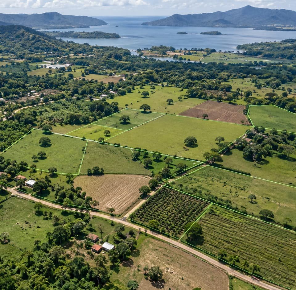 Vista aérea ilustrativa de parcelas rurales delimitadas